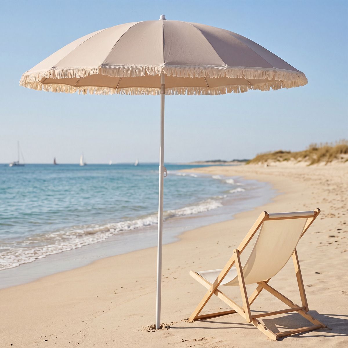 215cm Patio Umbrella with Fringe Boho Tassel Umbrella for Outdoor