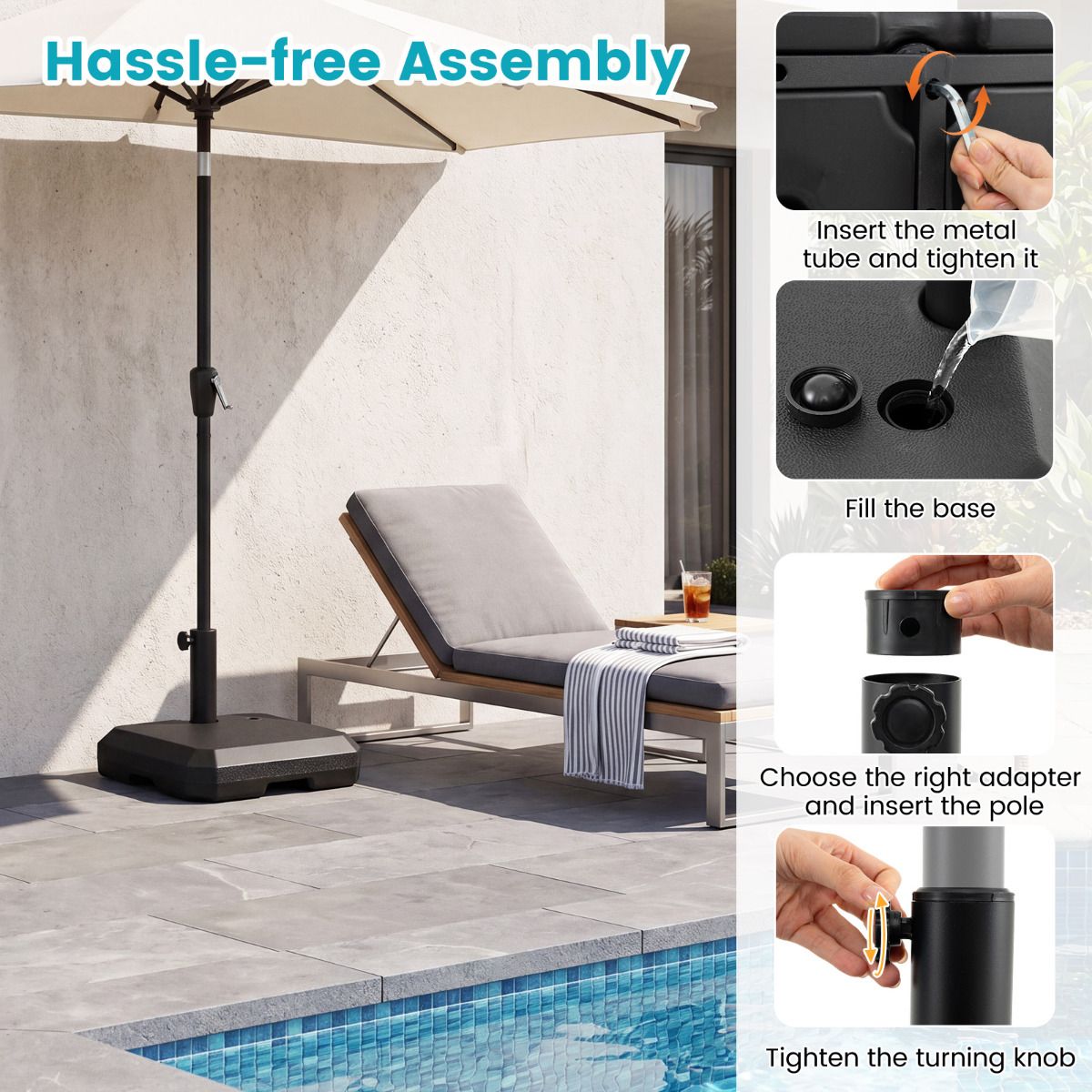 Umbrella Base for Half Patio Umbrellas 22kg Water and Sand Fillable Umbrella Stand