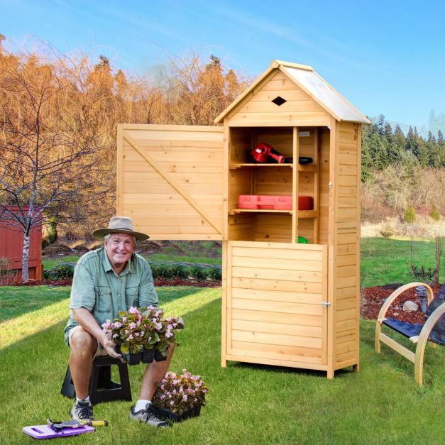 Lockable Fir Wood Garden Tool Storage Cabinet with shelves for Garden