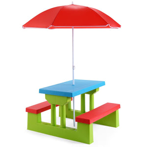 Kids Colorful Picnic Table Set with Removable Umbrella