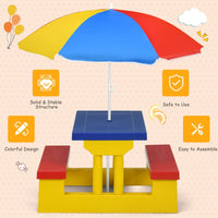 Kids Colorful Picnic Table Set with Removable Umbrella