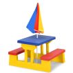 Kids Colorful Picnic Table Set with Removable Umbrella