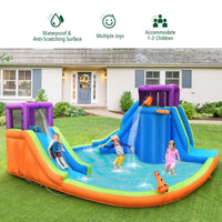 Kids Inflatable Bouncy Castle with Double Slides & Water Guns & Basketball Hoop (without Blower)