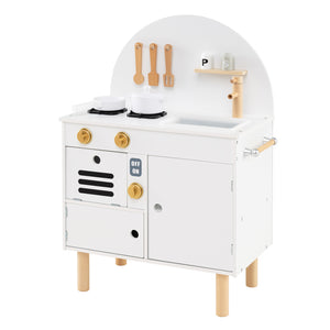 Play Kitchen for Kids, Wooden Kitchen Playset with Stoves, Faucet, Sink, Microwave & Oven