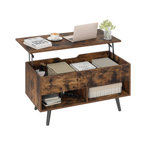 80cm Lift Top Coffee Table, Modern Wooden Lift Top Dining Table w/ Hidden Storage Compartment & 2 Storage Shelves