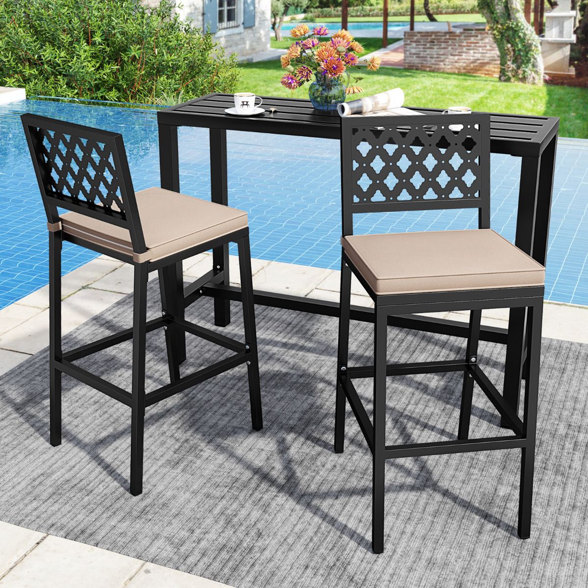 69 cm Outdoor Bar Stools Set of 2 with Removable Cushions