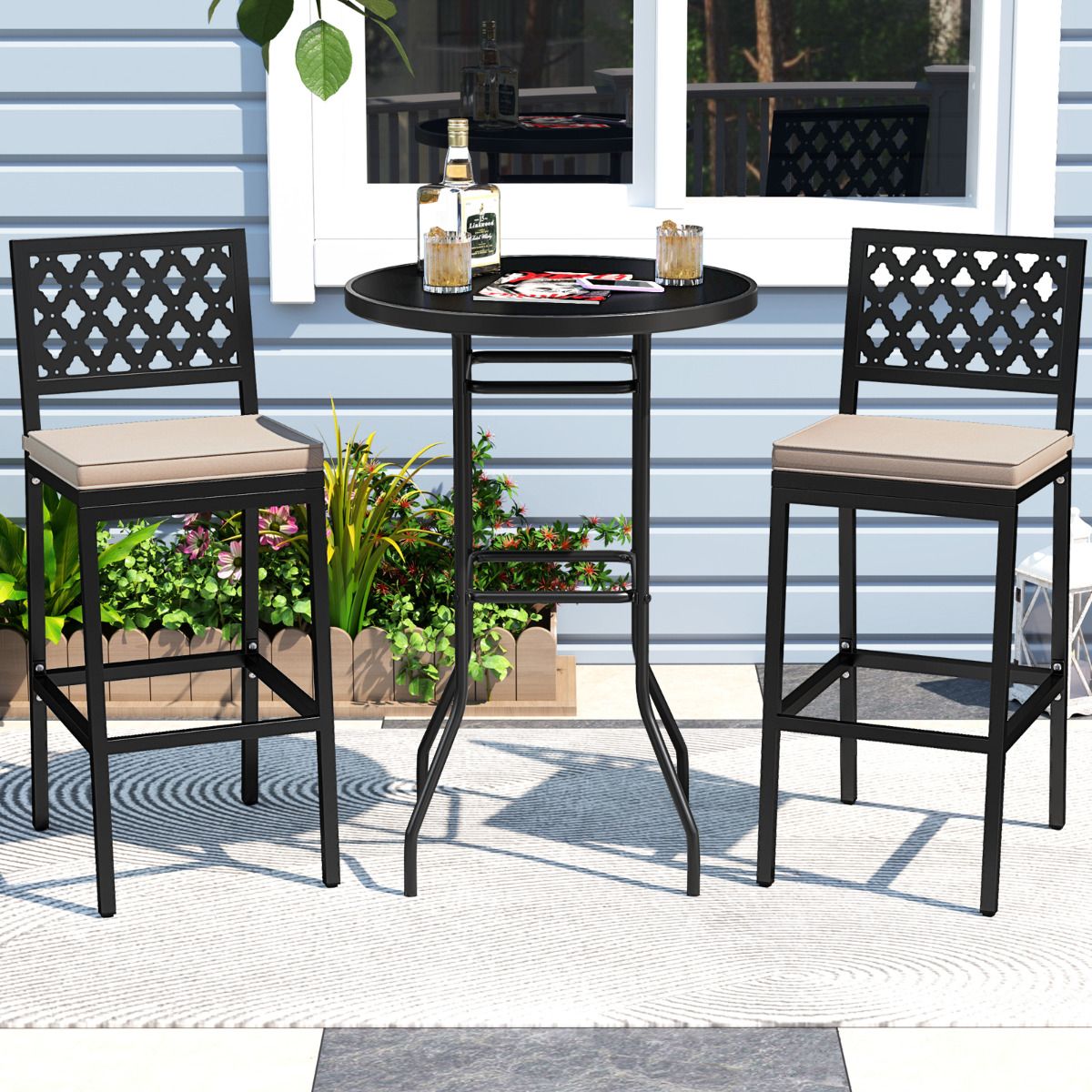 69 cm Outdoor Bar Stools Set of 2 with Removable Cushions