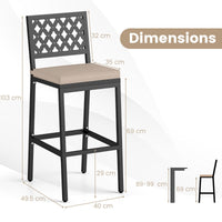 69 cm Outdoor Bar Stools Set of 2 with Removable Cushions