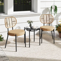 3 Pieces PE Wicker Outdoor Bistro Set with Tempered Glass Coffee Table