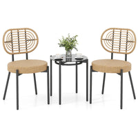 3 Pieces PE Wicker Outdoor Bistro Set with Tempered Glass Coffee Table
