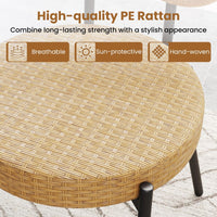 3 Pieces PE Wicker Outdoor Bistro Set with Tempered Glass Coffee Table