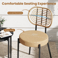 3 Pieces PE Wicker Outdoor Bistro Set with Tempered Glass Coffee Table