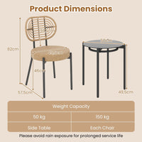 3 Pieces PE Wicker Outdoor Bistro Set with Tempered Glass Coffee Table