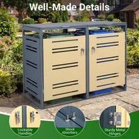 Outdoor Metal Garbage Bin Storage Shed with Gas Strut and Shock Absorber