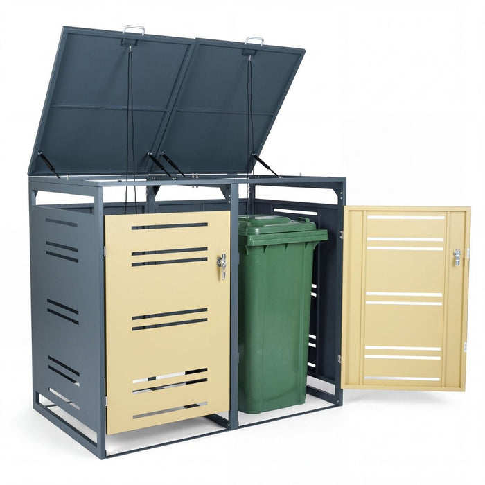 Outdoor Metal Garbage Bin Storage Shed with Gas Strut and Shock Absorber
