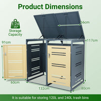 Outdoor Metal Garbage Bin Storage Shed with Gas Strut and Shock Absorber
