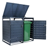 Outdoor Metal Garbage Bin Storage Shed for 2 Trash Cans with Lockable Doors