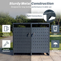 Outdoor Metal Garbage Bin Storage Shed for 2 Trash Cans with Lockable Doors