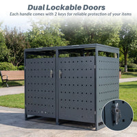 Outdoor Metal Garbage Bin Storage Shed for 2 Trash Cans with Lockable Doors