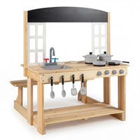 Outdoor Mud Kitchen with Stoves & Sink and Chalkboard for Kids