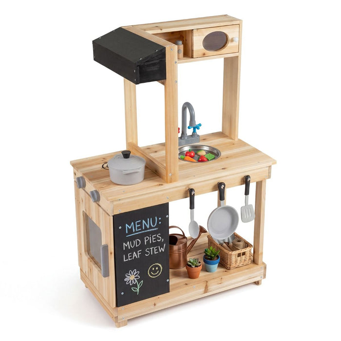 Outdoor Mud Kitchen for Kids Play Kitchen with Stoves Sink and Chalkboard