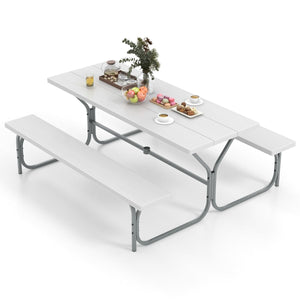 Outdoor Picnic Table Bench Set with HDPE Tabletop and Umbrella Hole
