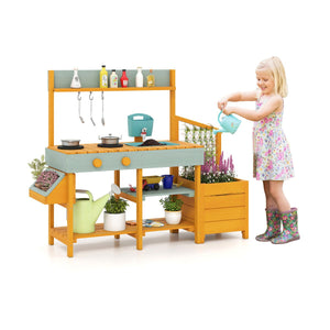 Outdoor Play Kitchen for Kids Wooden Toy Kitchen Playset with Removable Faucet
