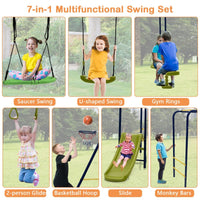 7-in-1 Outdoor Swing Set with Ground Stakes for Garden/Backyard/Park
