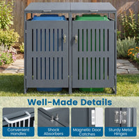 Outdoor Trash Can Storage Shed for 2 Bins with Gas Struts