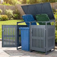 Outdoor Trash Can Storage Shed for 2 Bins with Gas Struts