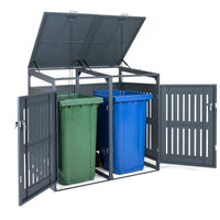 Outdoor Trash Can Storage Shed for 2 Bins with Gas Struts