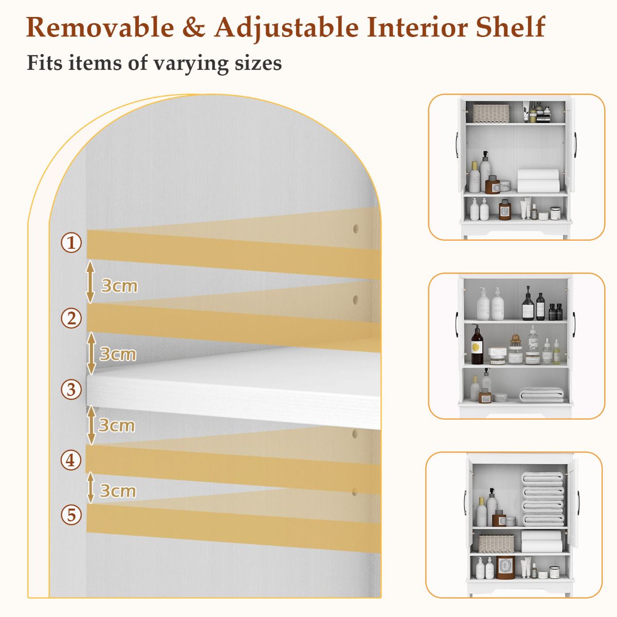 Over The Toilet Storage Cabinet with 2 Doors and Adjustable Shelf