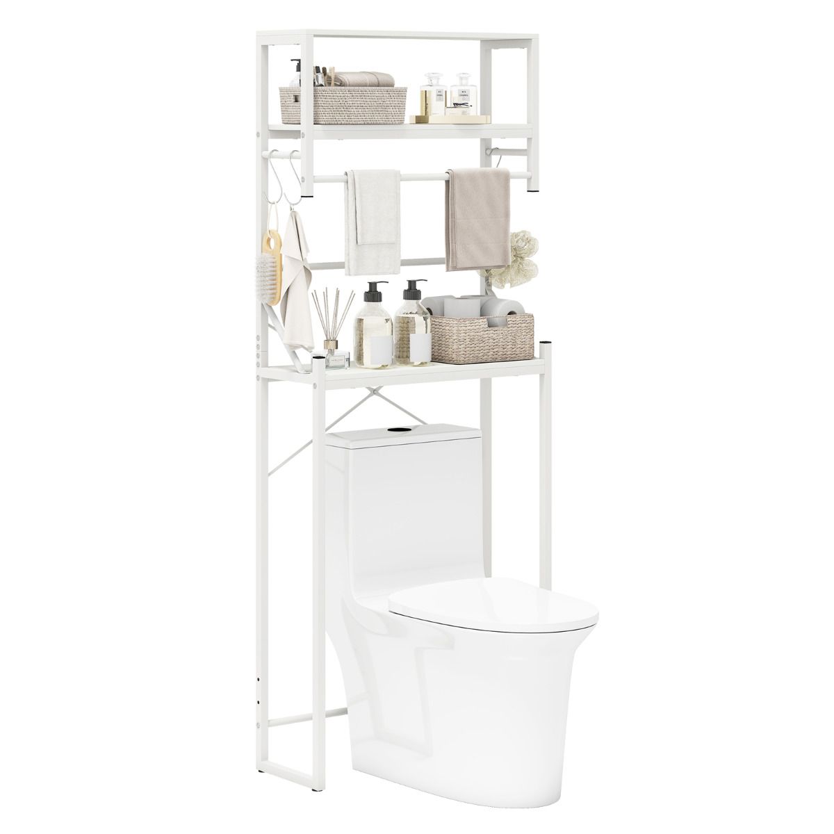 Over Toilet Bathroom Organizer with Towel Holder and Hooks