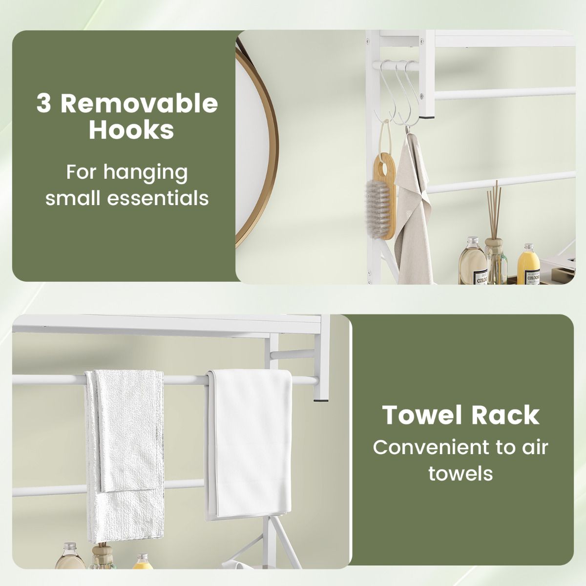 Over Toilet Bathroom Organizer with Towel Holder and Hooks