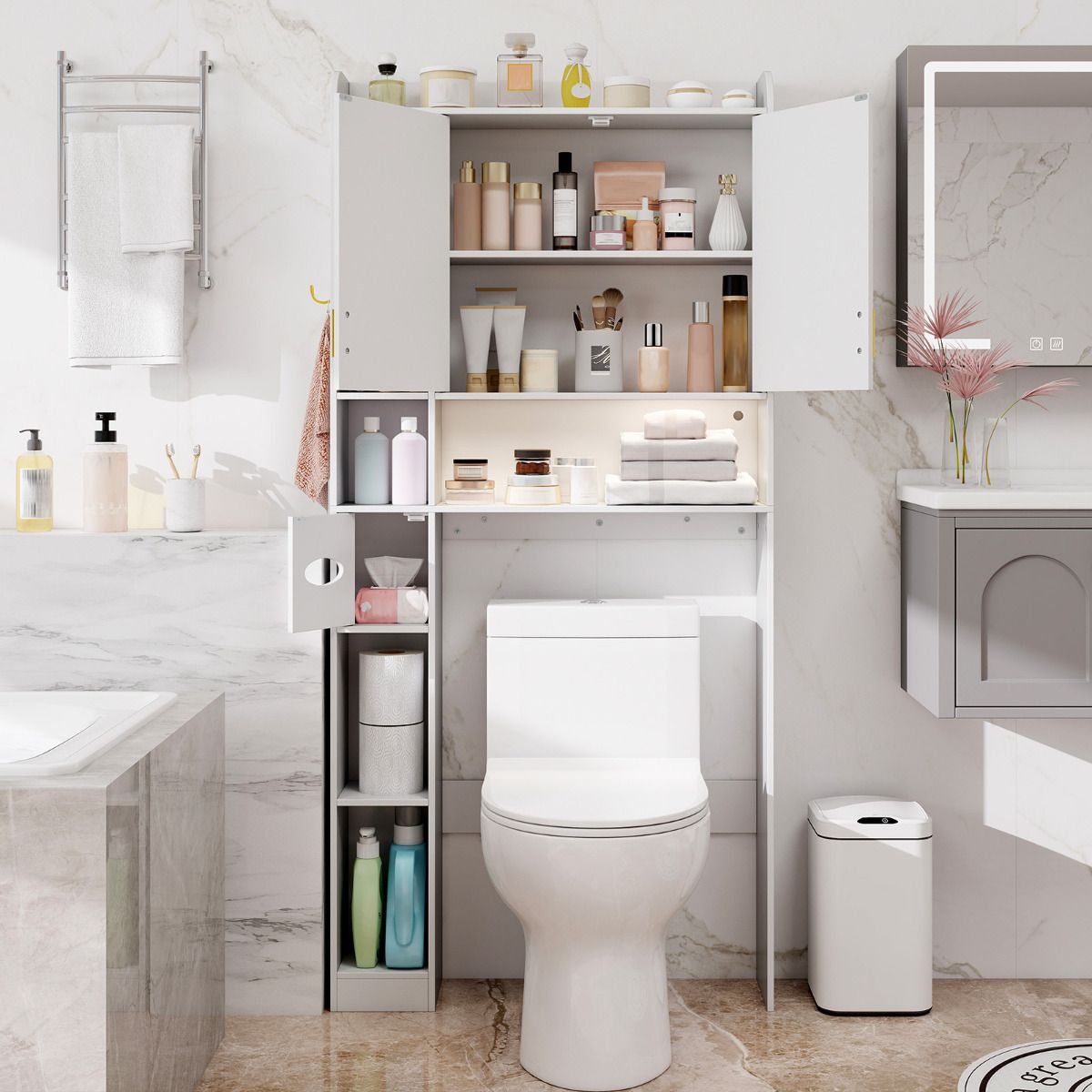 Freestanding Over Toilet Storage Shelf with 2-Door Cabinet