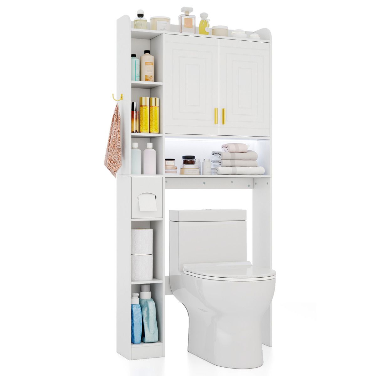 Freestanding Over Toilet Storage Shelf with 2-Door Cabinet
