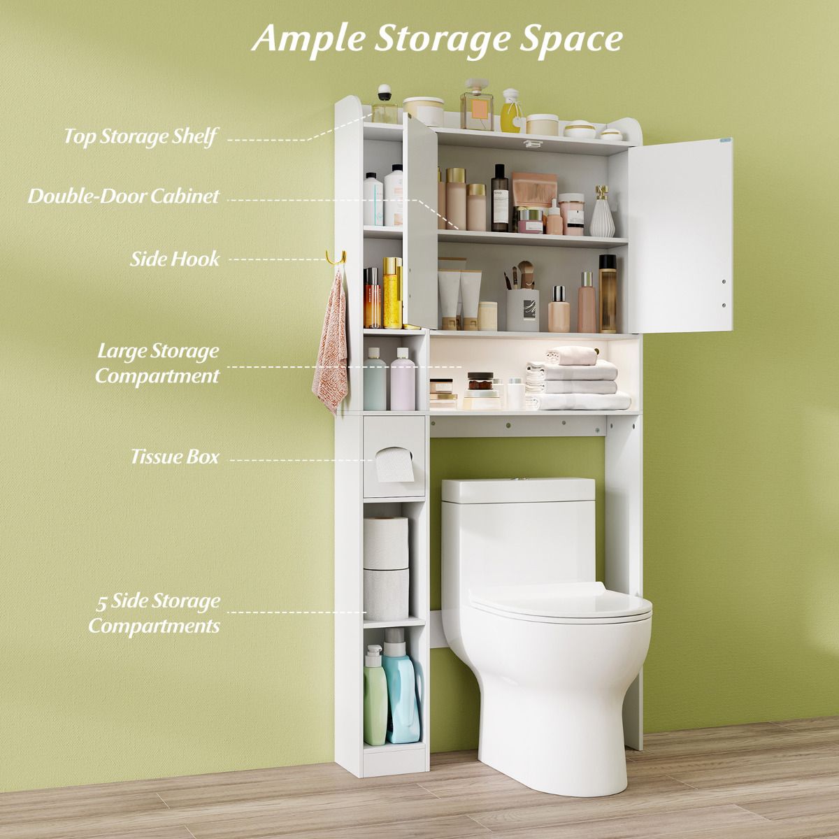 Freestanding Over Toilet Storage Shelf with 2-Door Cabinet
