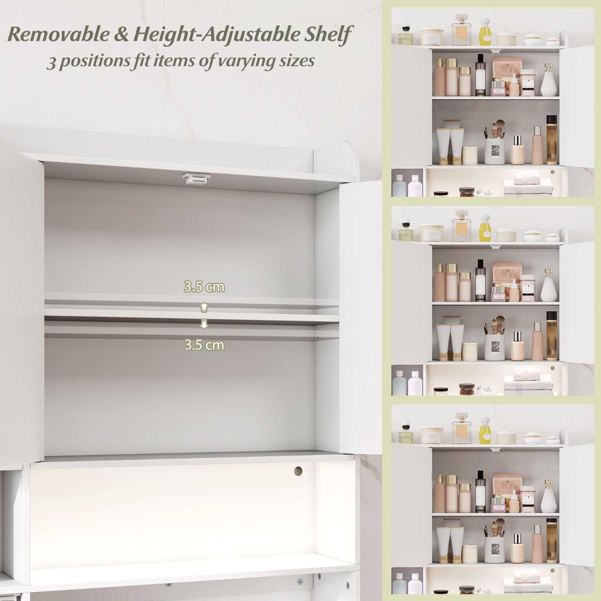 Freestanding Over Toilet Storage Shelf with 2-Door Cabinet