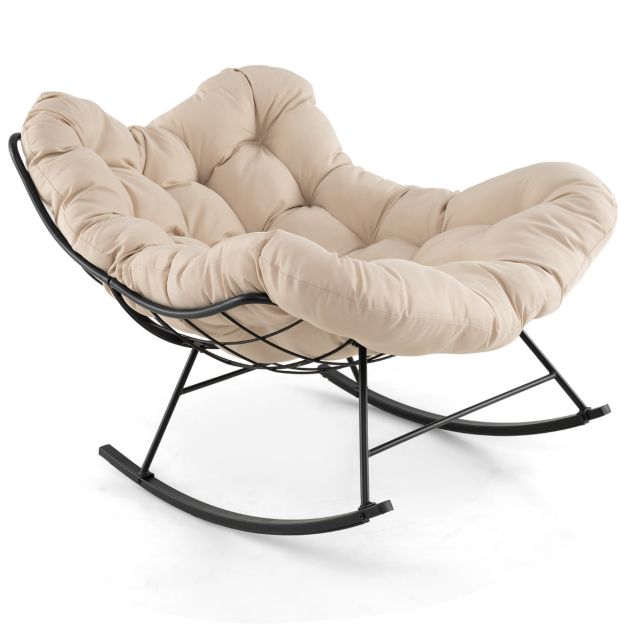 Oversized Papasan Chair with Padded Cushion & Metal Frame