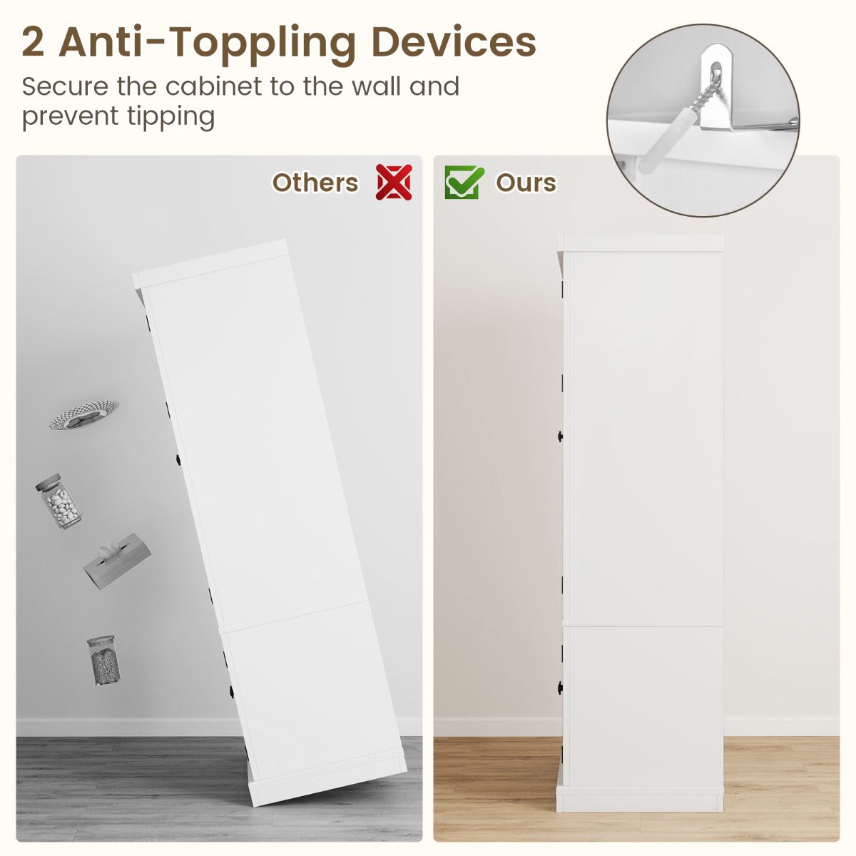 139cm Freestanding Pantry Cabinet with 4 Doors and Shelves