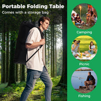 Patio Folding Camping Table Portable Picnic Table with Aluminum Roll-up Tabletop and Mesh Basket