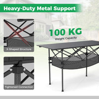 Patio Folding Camping Table Portable Picnic Table with Aluminum Roll-up Tabletop and Mesh Basket