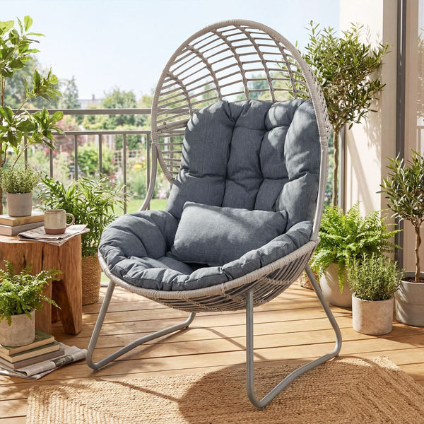 PE Wicker Egg Chair with Removable Seat and Back Cushion