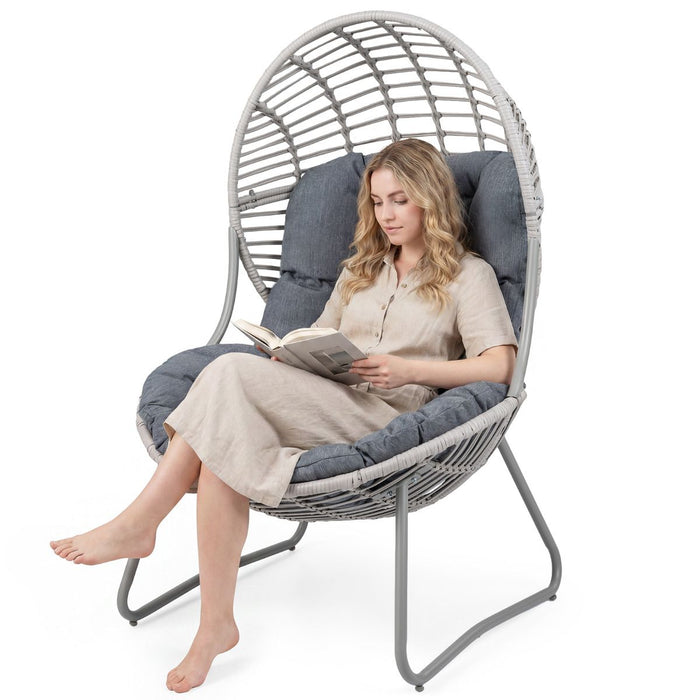 PE Wicker Egg Chair with Removable Seat and Back Cushion