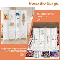 4-Panel Pegboard Room Divider with Solid Wood Frame and Metal Hinges