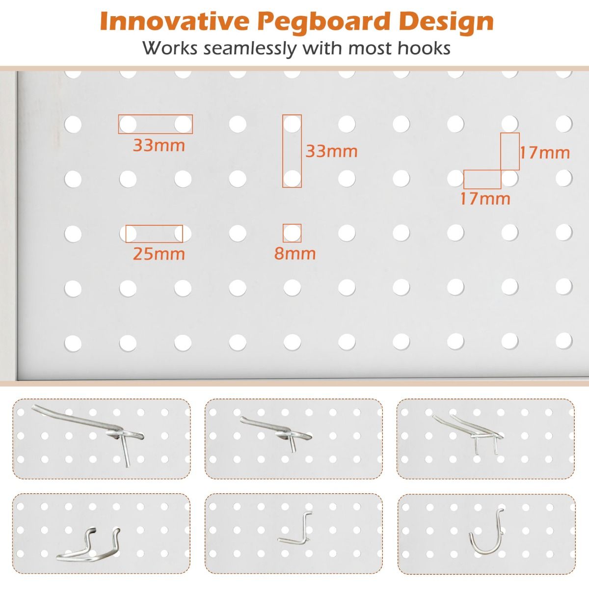 4-Panel Pegboard Room Divider with Solid Wood Frame and Metal Hinges