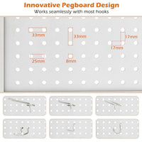 4-Panel Pegboard Room Divider with Solid Wood Frame and Metal Hinges