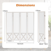 4-Panel Pegboard Room Divider with Solid Wood Frame and Metal Hinges