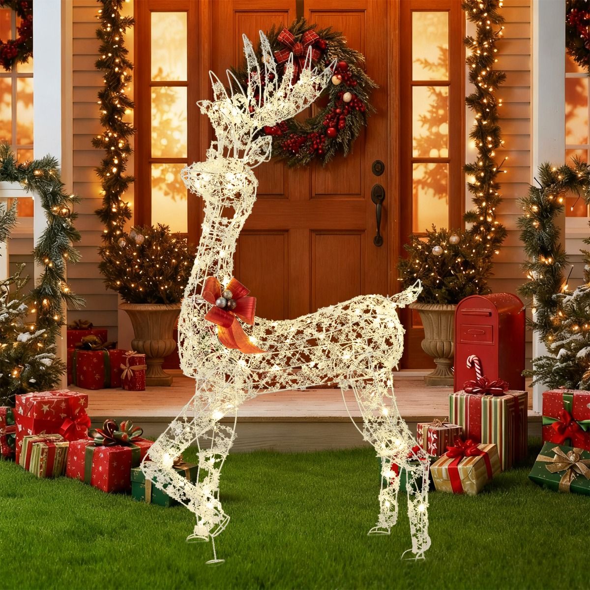 150 CM Pre-Lit Christmas Reindeer with 100 LED Lights for Home