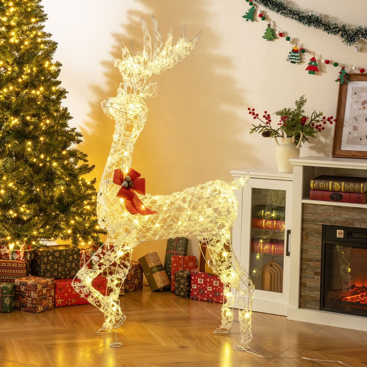 150 CM Pre-Lit Christmas Reindeer with 100 LED Lights for Home